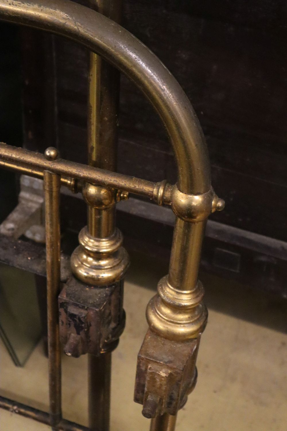 A late Victorian brass single bed frame, width 92cm